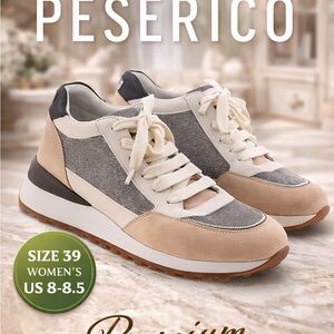 🇮🇹 Peserico Women's Leather Sneakers 39 - Cream, Gray, Tan Made in Italy 🇮🇹